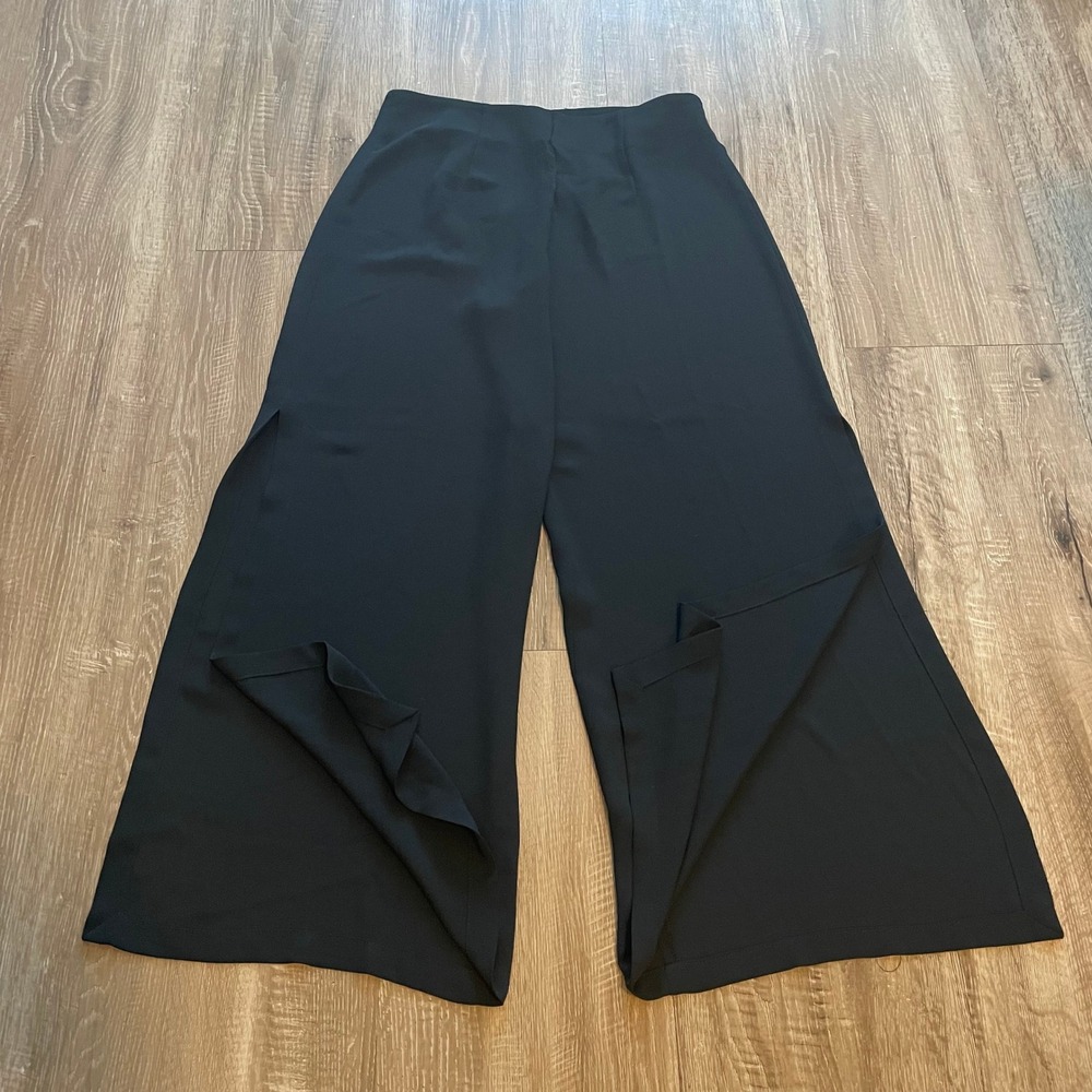 Marilyn Brooks Womens Wide Leg Pants Size 14 Black Polyester High Slit Slacks